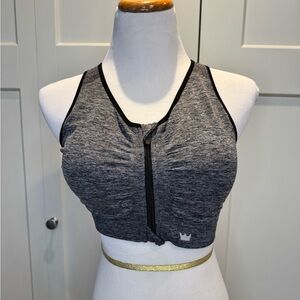SHEFIT Gray Compression Sports Bra with Zip Front